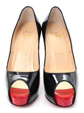 Christian Louboutin Black Patent Leather Peep-Toe Pumps with Red Sole